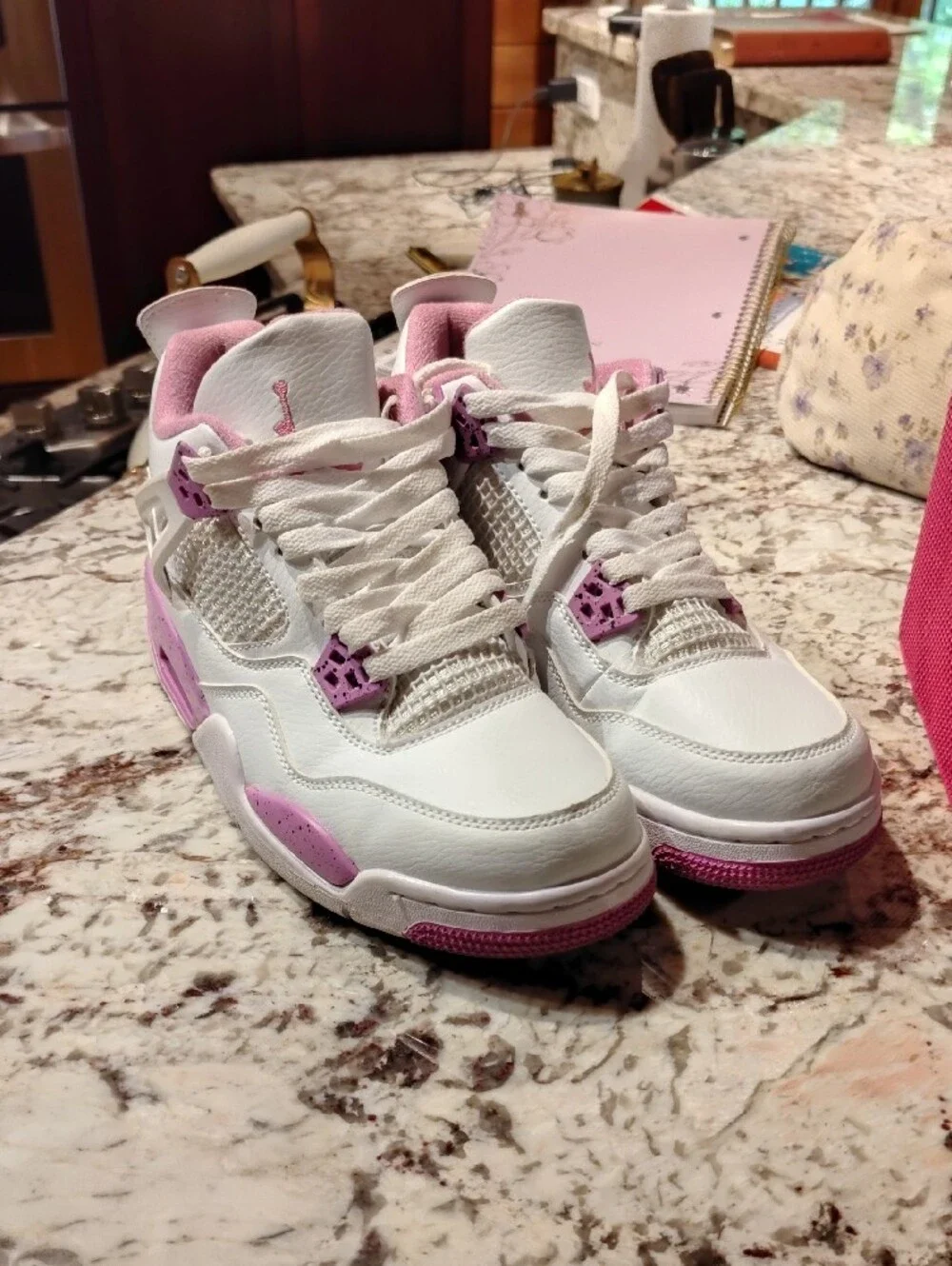 Women’s White and Pink Retro High-Top Sneakers